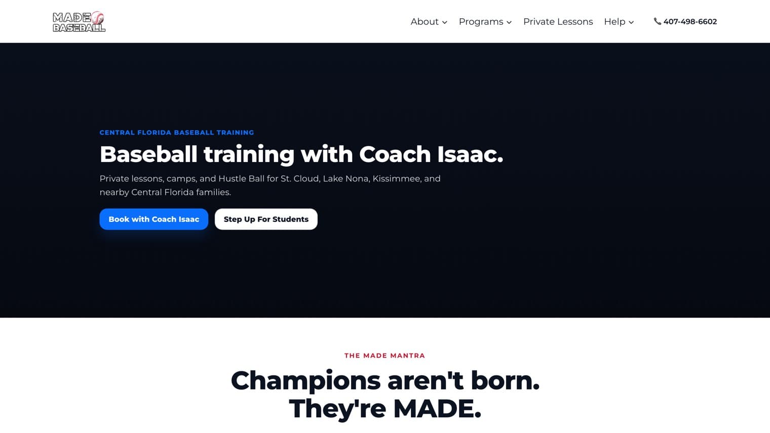 The MADE Baseball site as it looks today